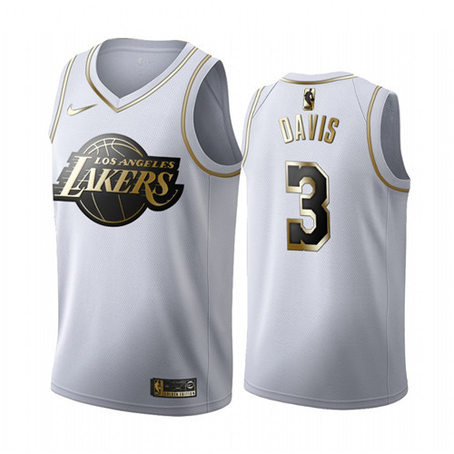 Men's Los Angeles Lakers #3 Anthony Davis White NBA 2019 Golden Edition Stitched Jersey